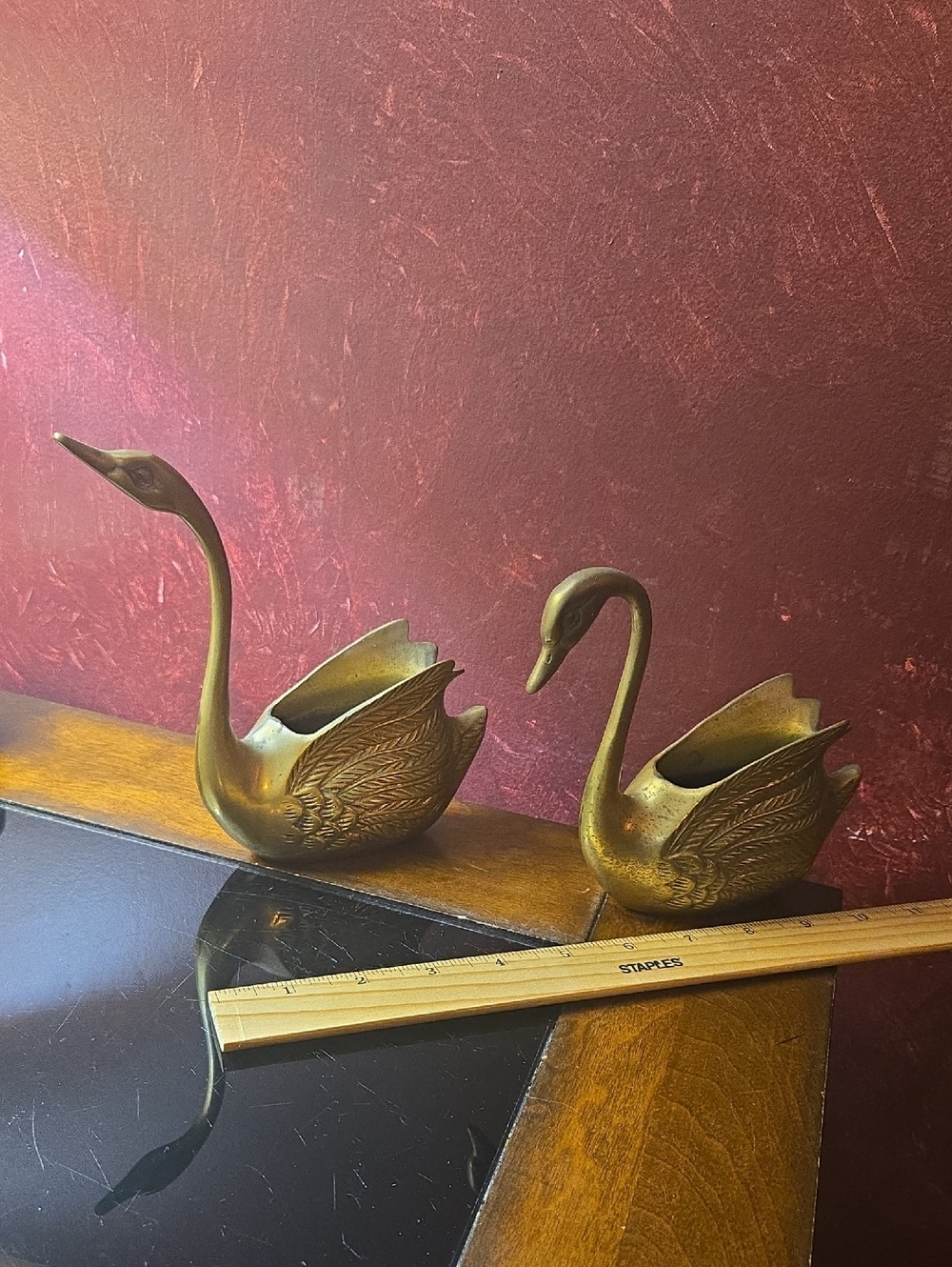 Vintage 1960s Brass Swan Planters - Set of Two - Picture 3 of 15